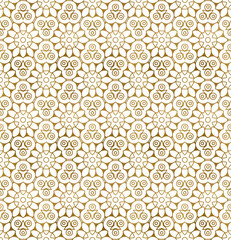 Traditional arabesque seamless pattern. Repeatable background of golden shapes and lines.