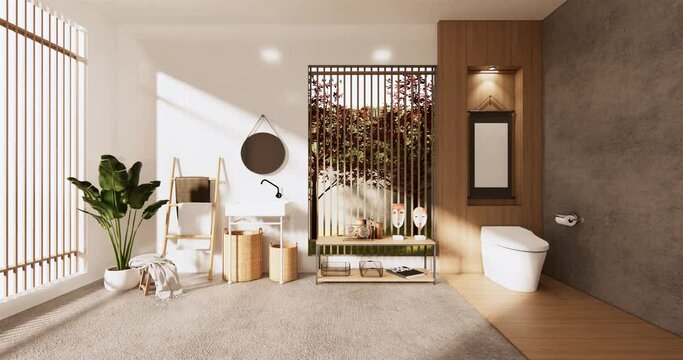 The Tropical bathroom japanese style .3D rendering