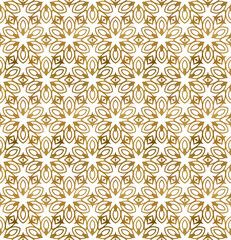 Traditional arabesque seamless pattern. Repeatable background of golden shapes and lines.