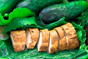 Green cucumbers prepared for pickling