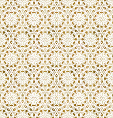 Traditional arabesque seamless pattern. Repeatable background of golden shapes and lines.
