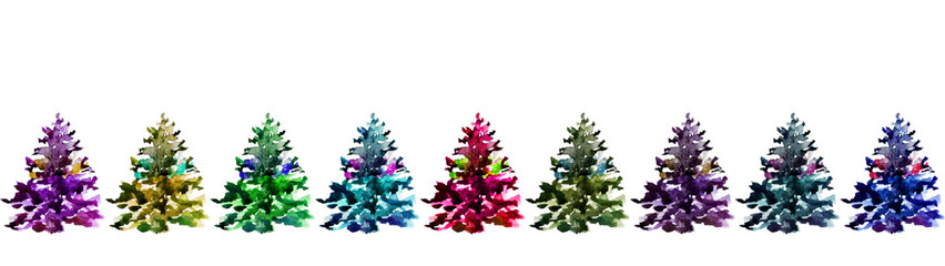 Obraz premium Seamless banner with multicolor fir trees silhouettes. Christmas decor. hand drawn illustration.