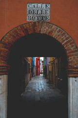 The streets with the colorful houses of Burano in Venice, Italy