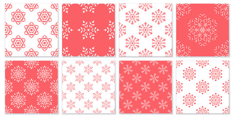 A set of seamless winter patterns with snowflakes. Design for Christmas packaging or fabrics.