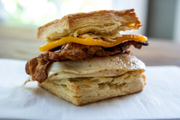 Bacon Egg and Cheese Biscuit Close Up
