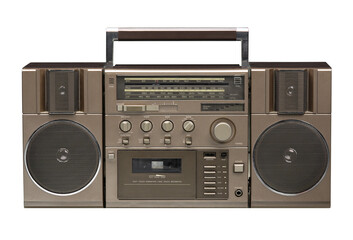 old radio with cassette player isolated on white background