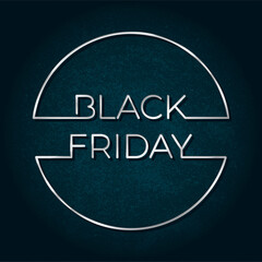 Black Friday Capitals Lettering Combined with Outline Circle Shape Silver Metallic Style Logo - Chrome on Paper Texture Background - Gradient Graphic Design