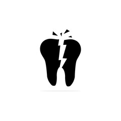 Tooth black broken icon. Cracked tooth silhouette vector isolated on white background