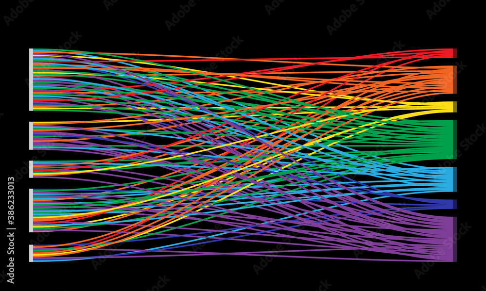 Aufkleber Color lines order in left and chaotic in right. Big data analyzing concept.