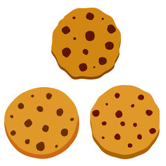 Cookie. Set of Oatmeal pastry with chocolate. The element of home bakery. Sweet snack. Flat cartoon illustration