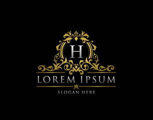 Royal Boutique Badge With H Letter Logo.Classy Elegant Badge design for Boutique, Royalty, Letter Stamp,  Hotel, Heraldic, Jewelry, Wedding.