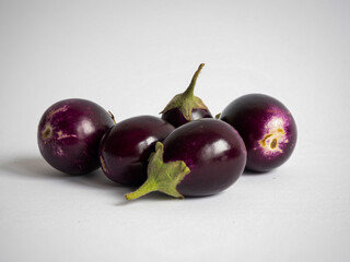 Closeup of fresh small eggplants