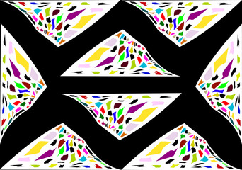 Pintura abstracto con formas irregulares de colores sobre fondo negro