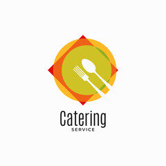 Catering service logo. Plate with fork and spoon