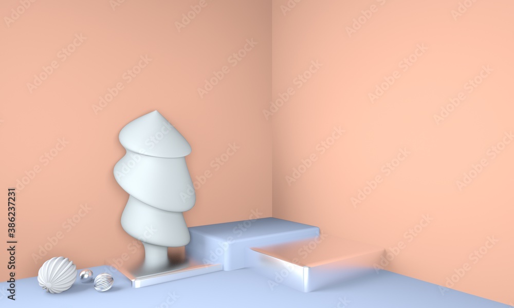 Poster christmas background with christmas tree and stage for product display. 3d rendering.