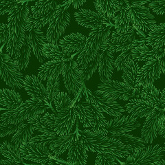 Naklejka na ściany i meble Vector seamless pattern with green pine branches.
