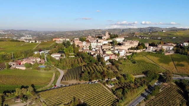 Neive town. Beautiful Italian landscape. view from Langhe,Italian landmark. Unesco world heritage site. aerial view