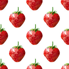 Low Poly strawberries seamless pattern with white background. Colorful abstract background. Vector illustration.