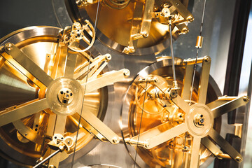Vintage clock mechanism close-up photo