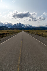 View of Mount Fitz Roy on the road approaching El Chaltén from the Southeast in Argentine Patagonia