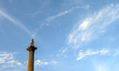 Nelson's Column in Trafalgar Square, London, UK. Nelson's Column is a main historical and tourist...