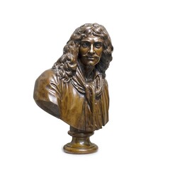 Bronze portrait of the French actor and playwright Moliere (1622-1673) isolated on white background