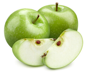 Two green apples with two slice
