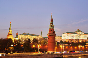 Image of the Moscow Kremlin and the Kremlin Wall in the evening lights