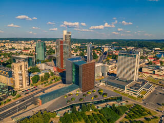 Naklejka na ściany i meble Aerial view of new city center of Vilnius, Lithuania