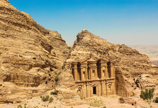 The Monastery. Caves in lost city of world wonder Petra, Jordan.