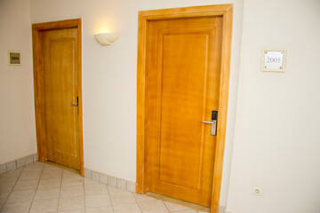 Empty hall with doors of rooms in a hotel