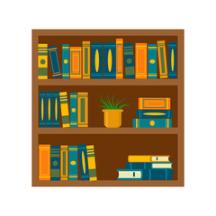Bookshelf with books, isolated on white background. Education or bookstore concept.Vector flat illustration.