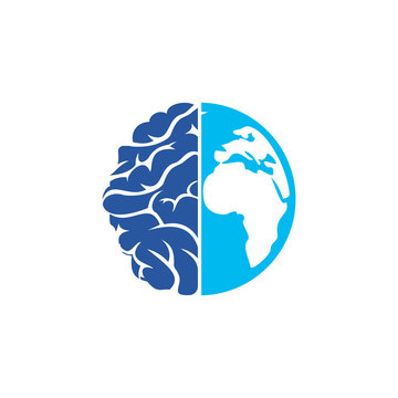 World brain vector logo template. Smart world logo symbol design. 