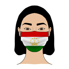 Coronavirus mask crisis. Tajikistan health system. Flag of Tajikistan coronavirus outbreak patterned mask wearing woman.