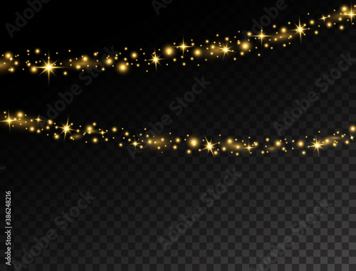 Luxury Golden Garland With Sparkles And Stars Christmas Glowing Lights Holiday Decoration With Shining Star And Glitter Party Design Elements For Xmas Cards Banners Posters Vector Illustration Wall Mural Liubov