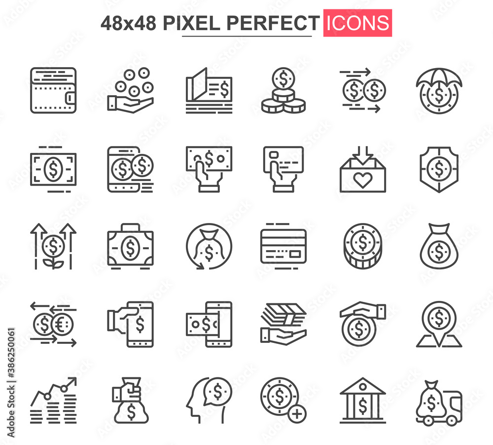 Leinwandbilder money thin line icon set. money management and saving outline pictograms for website and mobile app 
