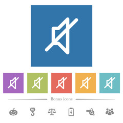 Mute flat white icons in square backgrounds