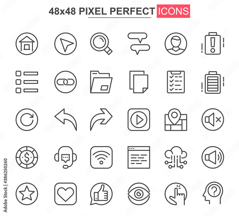 Aufkleber user interface thin line icon set. organization and management outline pictograms for website and mo