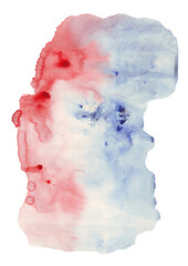 Watercolor stains, blots and drips on white paper. Various shades of gray, blue, pink.