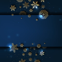 Blue Winter Poster With Golden Snowflakes With Gradient Mesh, Vector Illustration