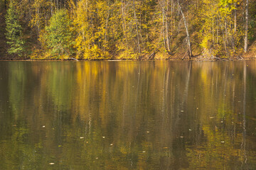 Fototapeta premium Colorful autumn forest reflected in the lake water