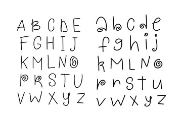 Vector funny cartoon hand drawn marker alphabet. Kid