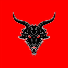 Baphomet goat head isolated. Satanic symbol. Satan with Demon. Devil symbol pentagram.