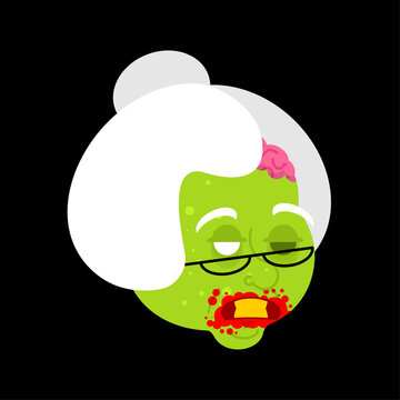 Zombie granny. Grandmother zombi. Grandma revived dead. Green monster old woman