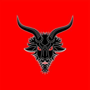 Baphomet goat head isolated. Satanic symbol. Satan with Demon. Devil symbol pentagram.