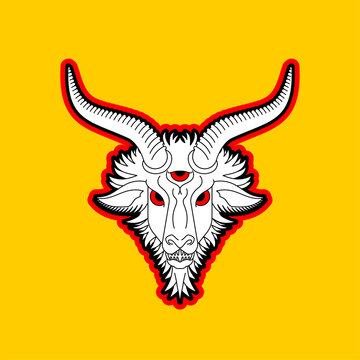 Baphomet goat head. Satanic symbol. Satan with Demon. Devil symbol pentagram.