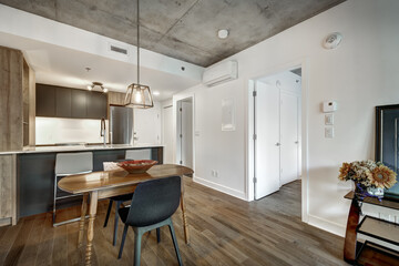 Canadian apartment staged and partially furnished in new building in Griffintown, Montreal area