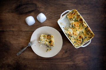 Chicken Spinach Lasagna on a Wooden Background