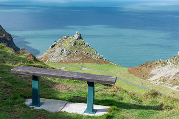 Close up of a bench overlooking the  Valley Of The Rocks in Exmoor National Park