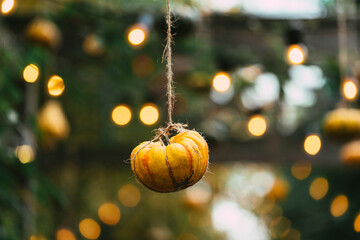 Autumn Halloween outdoor decor with pumpkins